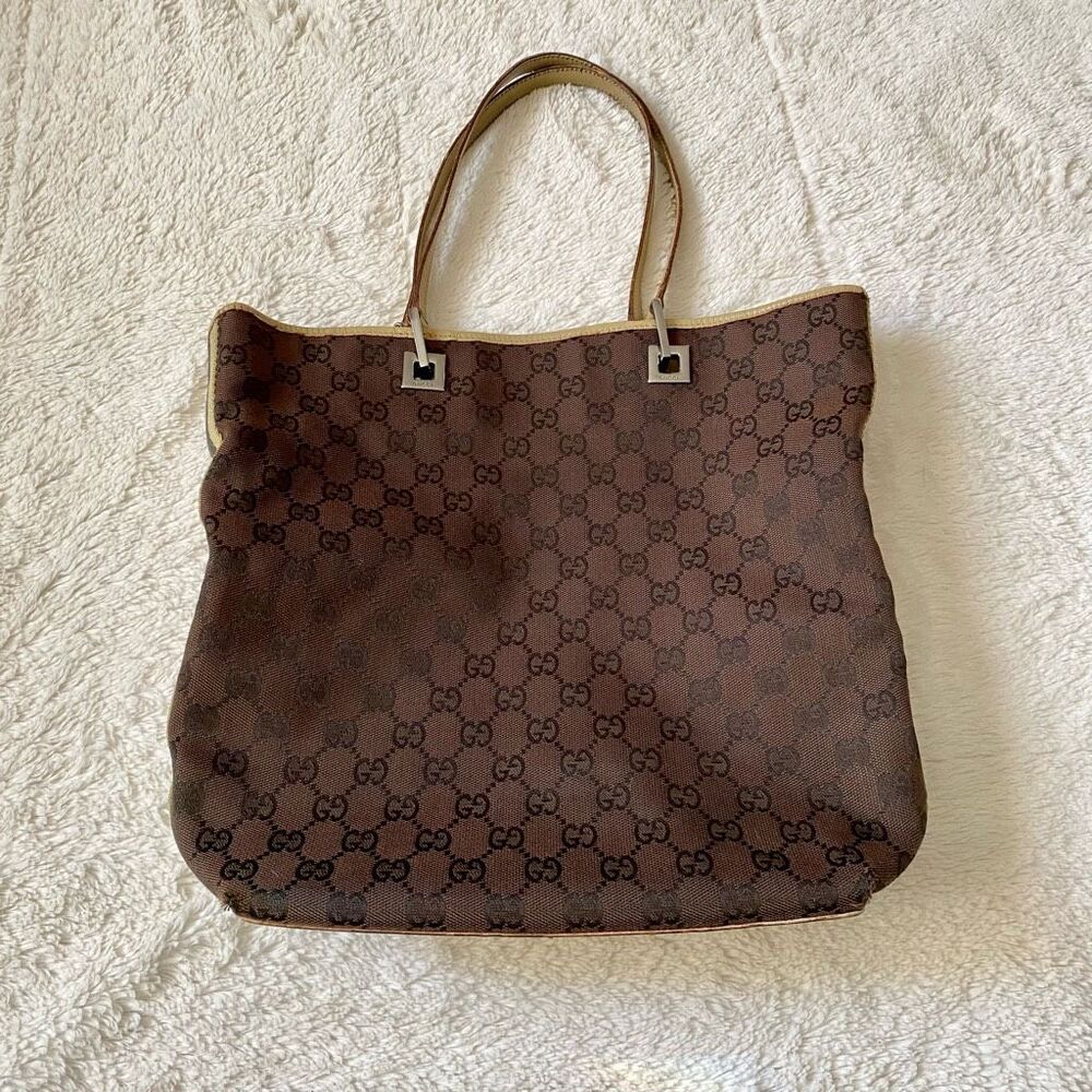 Gucci Authentic Vintage Y2K Petite GG Brown Signature Shoulder Bag Purse Tote